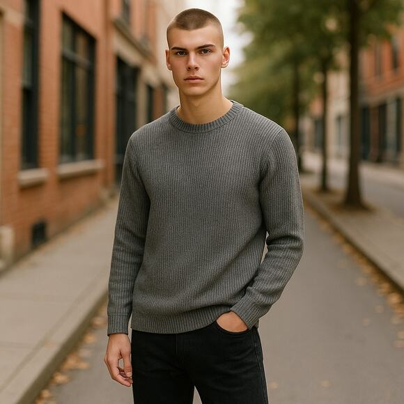 William Rast Men's Gray Ribbed Crewneck Sweater Size Large - Picture 1 of 8